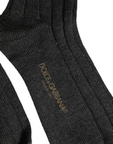 Dolce & Gabbana Dark Gray Wool Logo Calf Long Ribbed Accessory Socks
