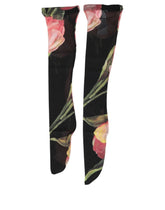 Dolce & Gabbana Black Pink Floral Tulip Nylon Stockings Socks