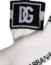 Dolce & Gabbana White Black Cotton Ankle Length DG Logo Socks