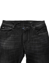 Dolce & Gabbana Dark Gray Washed Cotton Skinny Men Denim Jeans