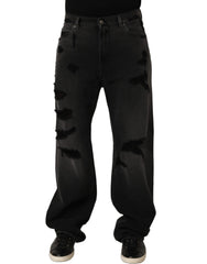 Dolce & Gabbana Dark Gray Distressed Oversize Men Denim Jeans