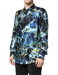 Dolce & Gabbana Blue Marble Print MARTINI Dress Formal Shirt