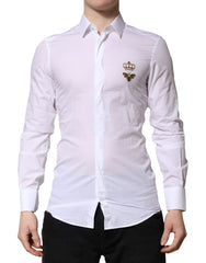 Dolce & Gabbana White GOLD Crown Bee Cotton Formal Dress Shirt