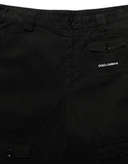 Dolce & Gabbana Black Cotton Mid Waist Men Cargo Shorts