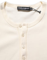 Dolce & Gabbana Off White Cotton Henley Long Sleeves T-shirt
