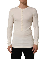 Dolce & Gabbana Off White Cotton Henley Long Sleeves T-shirt