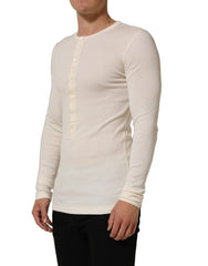 Dolce & Gabbana Off White Cotton Henley Long Sleeves T-shirt