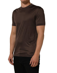 Dolce & Gabbana Brown Silk Crew Neck Short Sleeves T-shirt