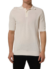 Dolce & Gabbana Off White Cotton Collared Men Polo T-shirt
