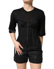 Dolce & Gabbana Black Cotton Short Sleeve Bustier T-shirt Top
