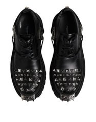 Dolce & Gabbana Black Studded Leather Hi-Trekking Derby Men Shoes