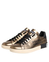 Dolce & Gabbana Gold Portofino Calf Leather Sneakers Shoes