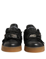 Dolce & Gabbana Black Felt Leather Low Top Sneaker Shoes