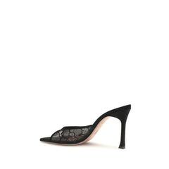 Amina Muaddi Black Cotton Stiletto Heel Sandals