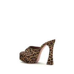 Amina Muaddi Beige Calf Leather Bos Taurus Platform Sandals
