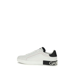 Dolce & Gabbana White Calf Leather Bos Taurus Low Top Sneakers