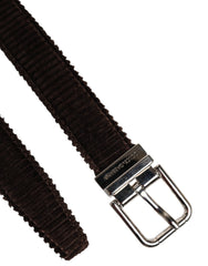 Dolce & Gabbana Men Brown Velvet Ridged Silver Buckle Belt
