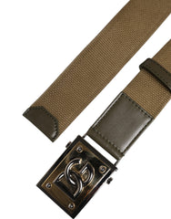 Dolce & Gabbana Men Military Green DG Logo Plaque Buckle Belt