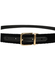 Dolce & Gabbana Men Black Velvet Gold Tone Metal Buckle Belt