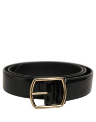Dolce & Gabbana Black Patent Leather Gold Metal Buckle Belt