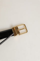 Dolce & Gabbana Black Classic Leather Gold Tone Buckle Belt
