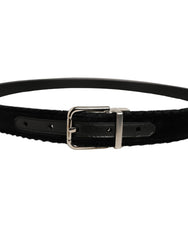 Dolce & Gabbana Black Velvet Silver Tone Metal Buckle Belt