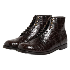 Dolce & Gabbana Dark Brown Leather Lace Up Short Boots Shoes