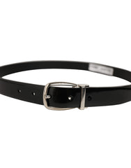 Dolce & Gabbana Black Classic Leather Silver Tone Buckle Belt