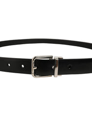 Dolce & Gabbana Black Leather Silver Tone Metal Buckle Belt