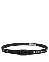 Dolce & Gabbana Black Fabric Leather Barcode Silver Buckle Belt