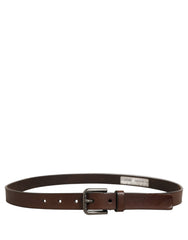 Dolce & Gabbana Brown Leather Silver Tone Metal Buckle Belt