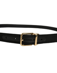 Dolce & Gabbana Black Canvas Leather Gold Metal Buckle Belt
