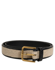 Dolce & Gabbana Beige Black Woven Leather Metal Buckle Belt