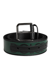 Dolce & Gabbana Black Green Logo Silver Tone Metal Buckle Belt