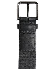 Dolce & Gabbana Black Green Logo Silver Tone Metal Buckle Belt