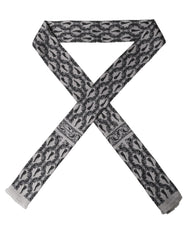 Dolce & Gabbana Gray Baroque Silk Fringed Skinny Foulard Scarf