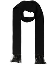 Dolce & Gabbana Men Black Wool Knitted Fringed Foulard Scarf