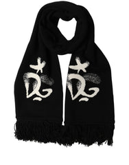 Dolce & Gabbana Black Cashmere Knitted Fringed Foulard Scarf