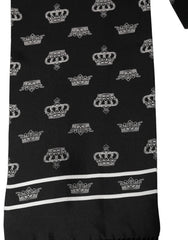 Dolce & Gabbana Black Silk Crown Fringed Neck Shawl Scarf