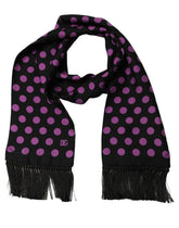 Dolce & Gabbana Men Black Purple Polka Dot Fringed Lace Stole Scarf