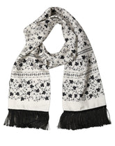 Dolce & Gabbana White Floral Silk Fringed Neck Shawl Scarf