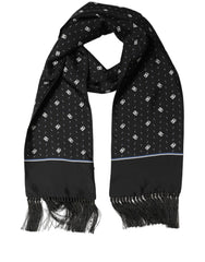 Dolce & Gabbana Black Silk DG Logo Men Fringed Shawl Scarf