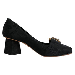 Dolce & Gabbana Black Brocade Crystals Heels Pumps Shoes