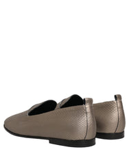 Dolce & Gabbana Silver Leather Logo Slip On Loafers Shoes