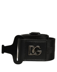 Dolce & Gabbana Men Black Fabric Strap Logo Metal Buckle Belt
