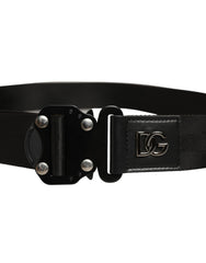 Dolce & Gabbana Men Black Fabric Strap Logo Metal Buckle Belt