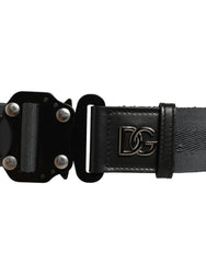 Dolce & Gabbana Men Gray Fabric Strap Logo Metal Buckle Belt