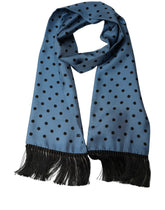 Dolce & Gabbana Blue Polka Dot Silk Fringed Lace Stole Scarf