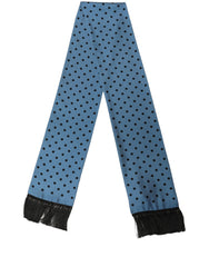 Dolce & Gabbana Blue Polka Dot Silk Fringed Lace Stole Scarf