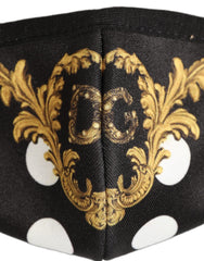 Dolce & Gabbana Black Baroque Print Polka Dot Elastic Ear Strap Face Mask